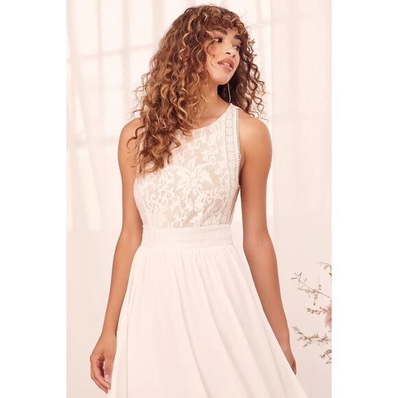 Lulus Forever and Always White Lace Maxi Dress Wedding Size X Small - Picture 8 of 8